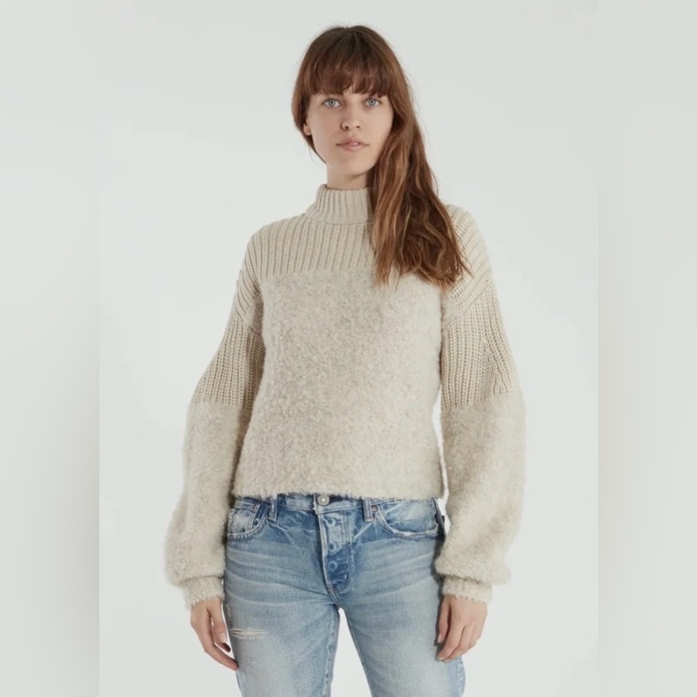 Rebecca Minkoff Beige Mock-Neck Fuzzy Sweater